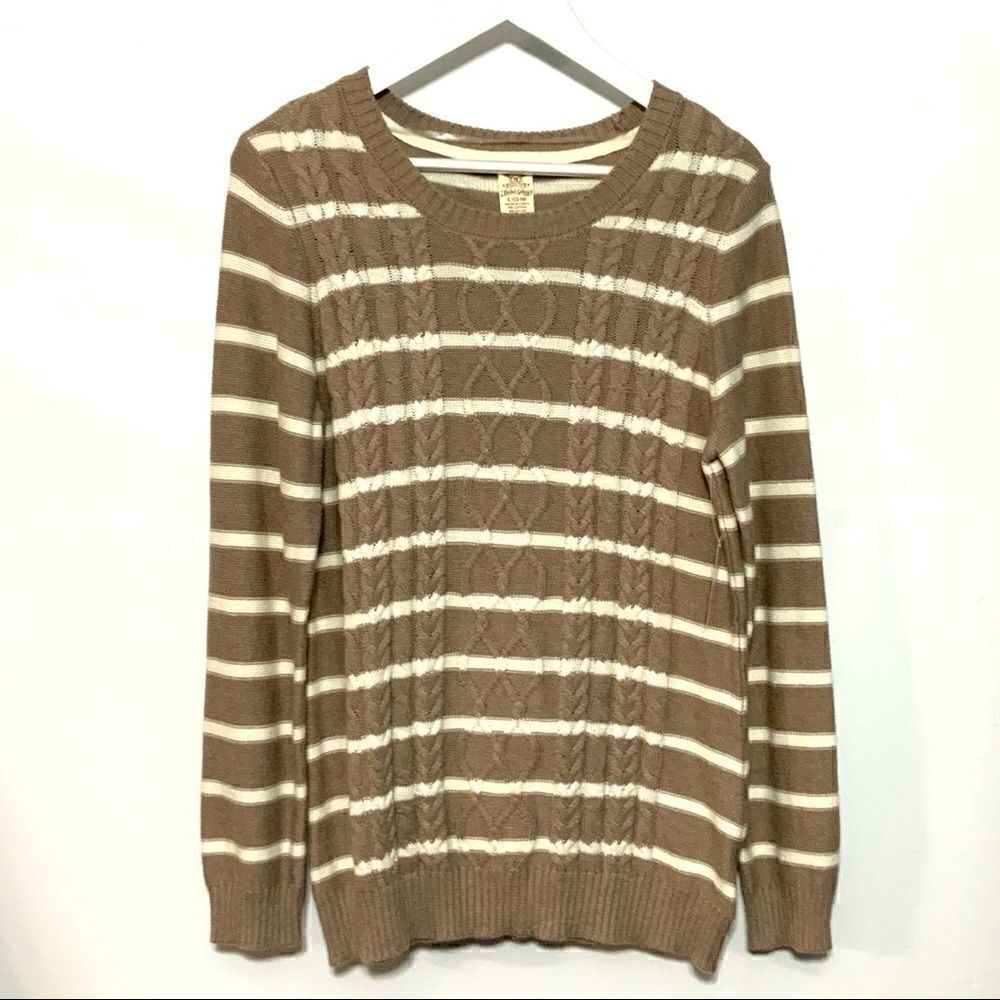 NWT Taupe striped crew neck long sleeve sweater